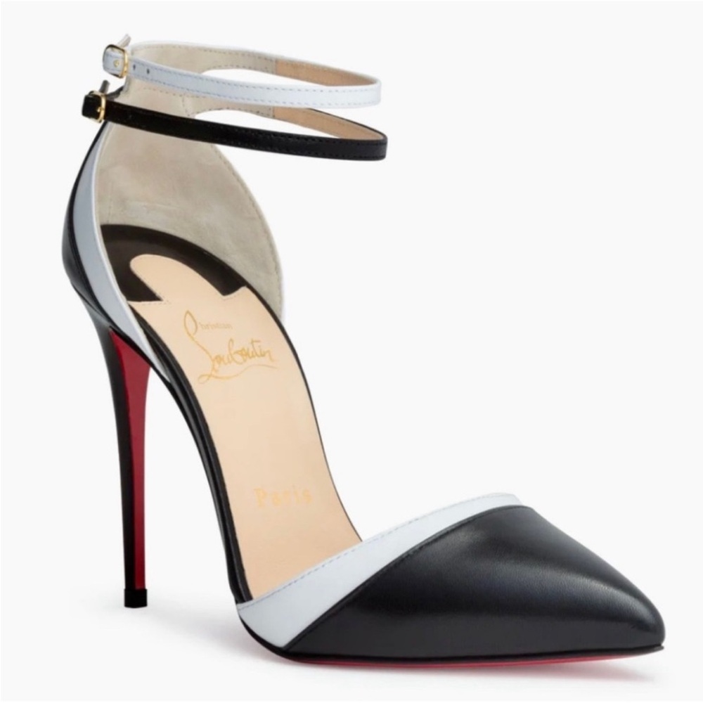 Uptown Christian Louboutin Black and White Ankle Strap Heels